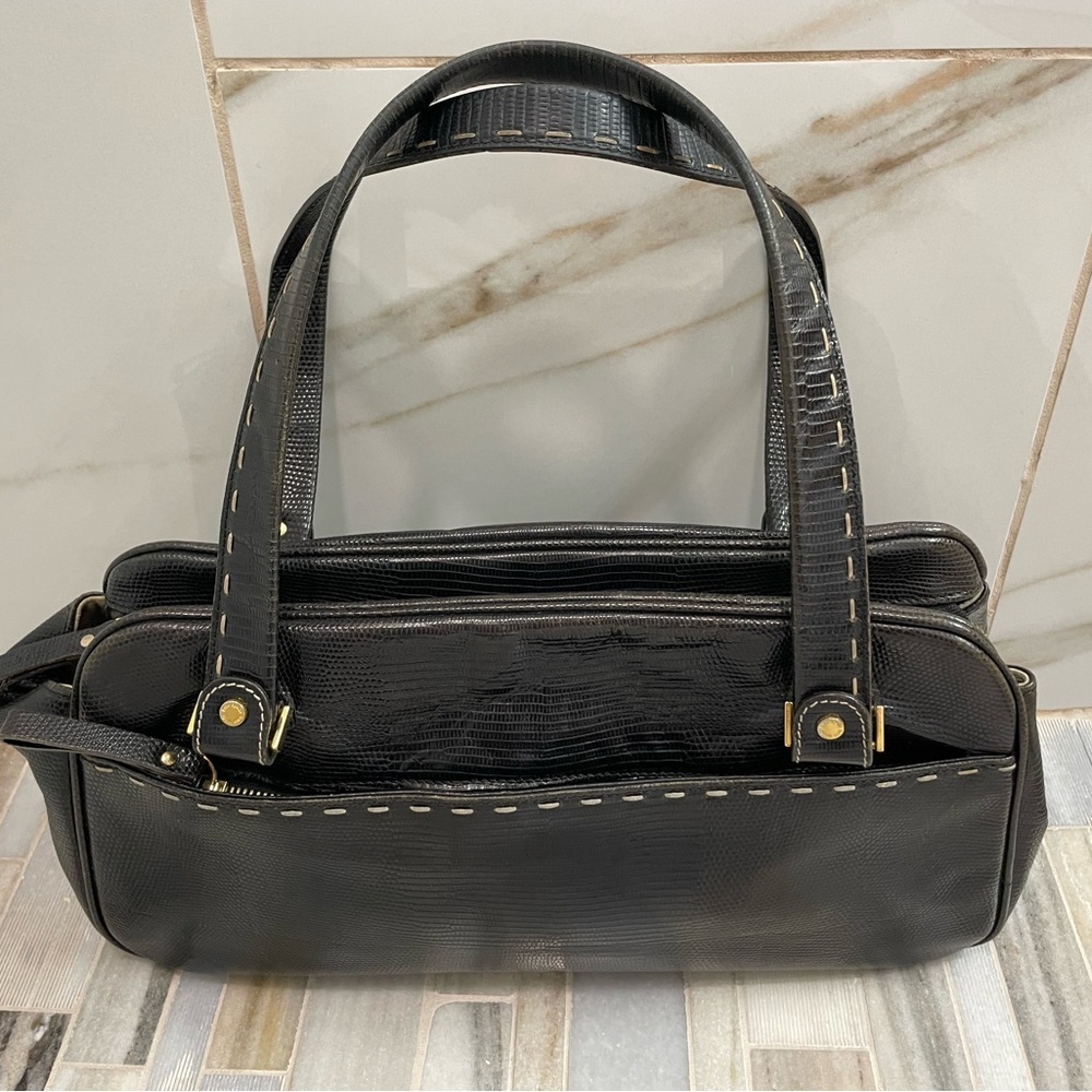 Vintage Kate Spade New York Black Snake-Embossed Leather Satchel – Made in Italy - Picture 9 of 16